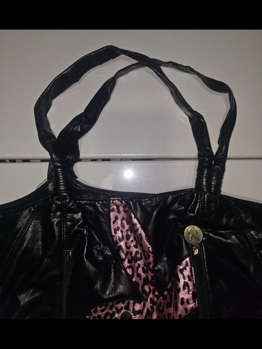 PLAYBOY Black Shoulder Tote with Pink Leopard Accent - Picture 10 of 16
